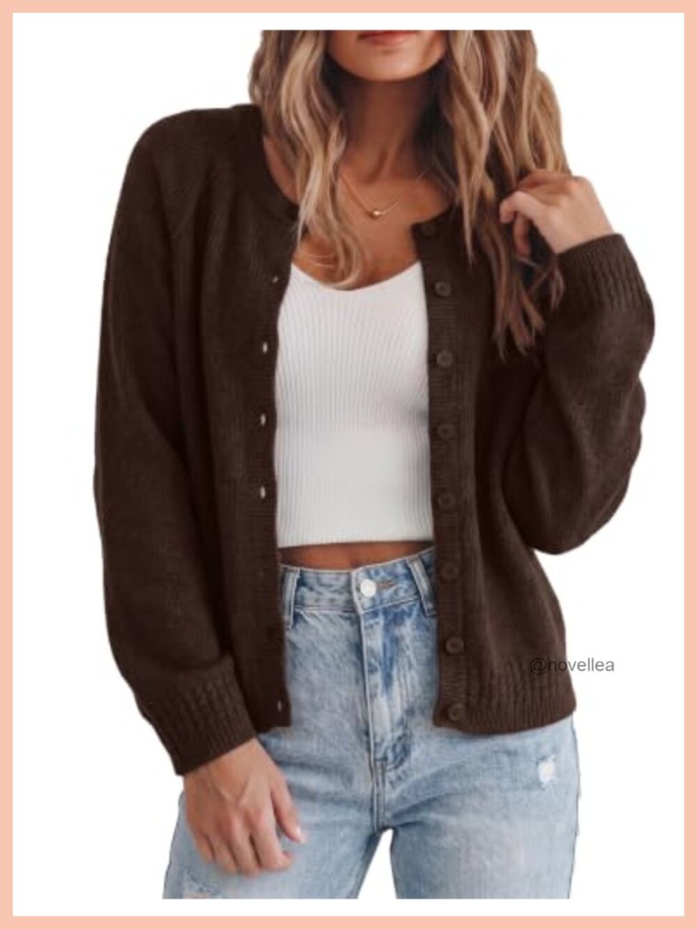 Womens Long Sleeve Crewneck Button Down Chunky Cardigan Sweater